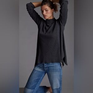 Anthropologie T.La long sleeve thermal waffle knit mock neck babydoll style top